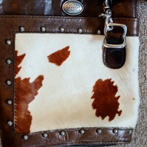 American West All Leather Purse W/ Cow Hide Trim Western Style